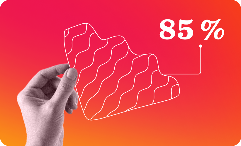hand holding a stylized graph with 85% highlight on a vibrant gradient background, data visualization representation in modern design