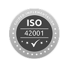 ISO 42001 certification badge with a checkmark, symbolizing guided implementation and quality assurance in processes., ISO42001, certificationbadge