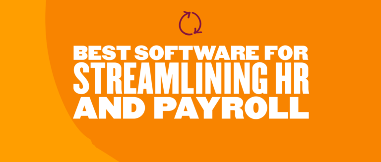 best software for streamlining HR and payroll, orange background with circular arrows representing efficiency and organization