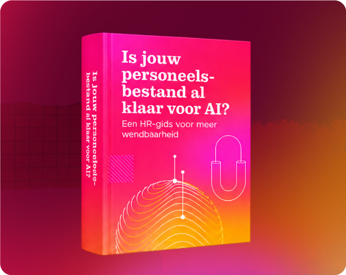 Is jouw personeelsbestand al klaar voor AI? HR gids voor meer wendbaarheid, kleurrijk boekomslag met abstracte elementen, HR-gids ontwikkeld voor AI wendbaarheid in personeel.
