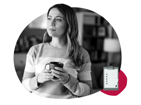 woman-holding-coffee-cup, clipboard-checklist-background