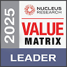 2025 Nucleus Research Value Matrix Leader Badge, Nucleus Research Leadership Recognition in Value Matrix 2025