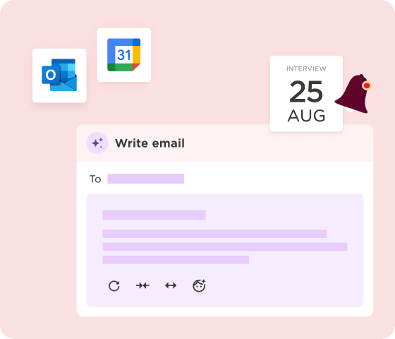email interface, calendar icons, notification bell