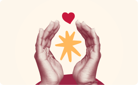 hands forming a protective gesture around a star and heart symbol, symbolizing care and positivity in a minimalist design
