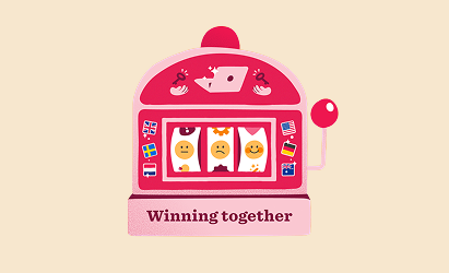 slot machine illustration, fun gambling theme with emojis and international flags