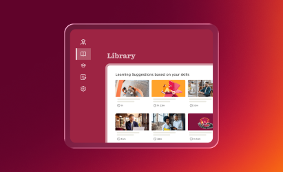 Library interface showcasing learning suggestions with user-friendly icons and skill-based recommendations. , library, learning suggestions