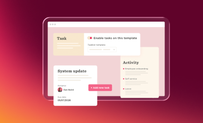 task management interface, system update and task details displayed on a digital platform with colorful design