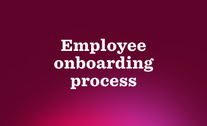 Employee onboarding process text on a gradient background, visual representation of employee onboarding concept