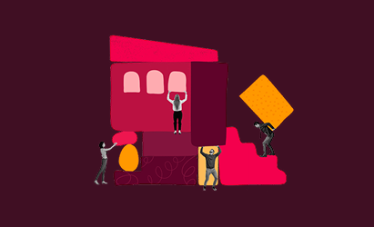 abstract construction scene, illustrative teamwork and creativity