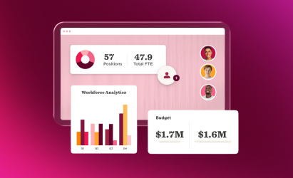 workforce analytics dashboard with budget stats and employee positions, data visualization with charts and graphics in user interface