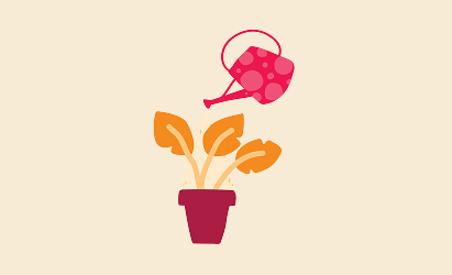 watering can, plant in pot