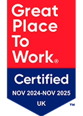 Great Place To Work Certified badge with red, blue, and white colors, valid from Nov 2024 to Nov 2025 in the UK., GreatPlaceToWork, CertificationBadge