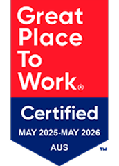 Great Place to Work certified badge, valid May 2025-May 2026, featuring red and blue design, indicating workplace excellence., GreatPlaceToWork, CertifiedBadge