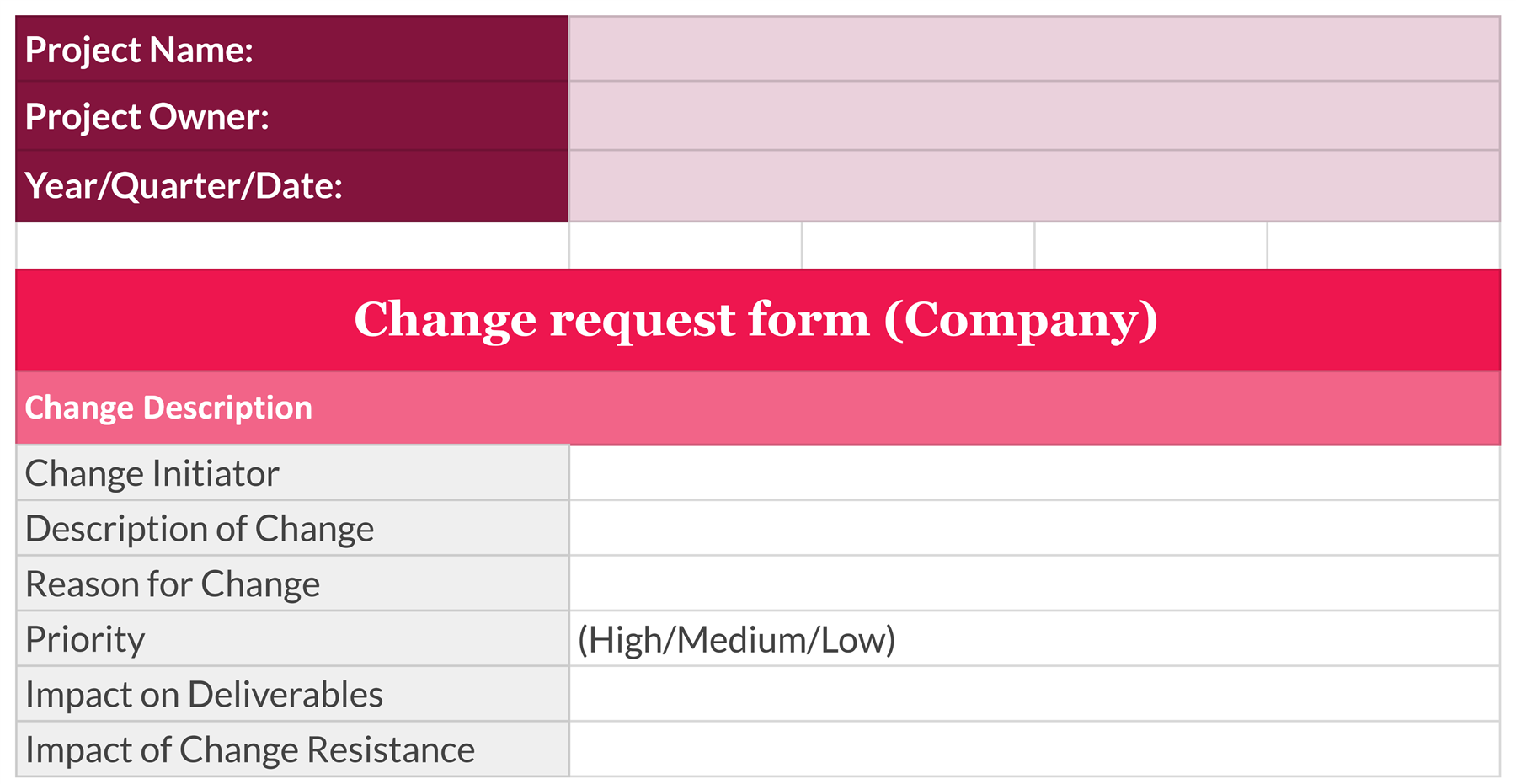 Change order form template
