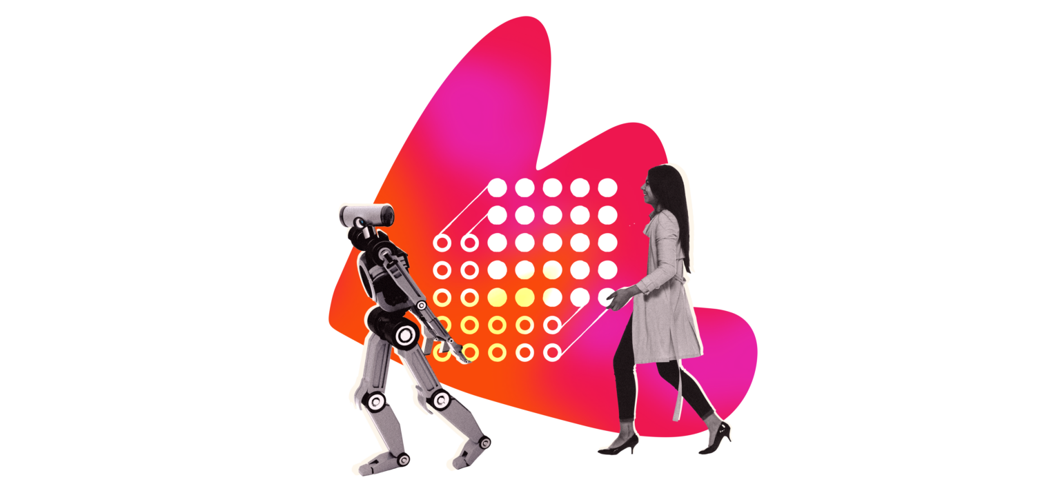 robot, woman, colorful-background