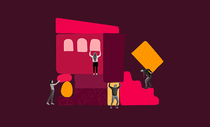 colorful abstract shapes, illustrative teamwork building blocks