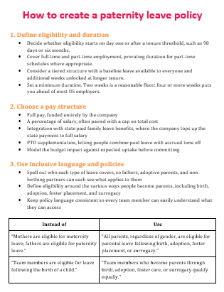 screenshot of how to create a paternity leave policy